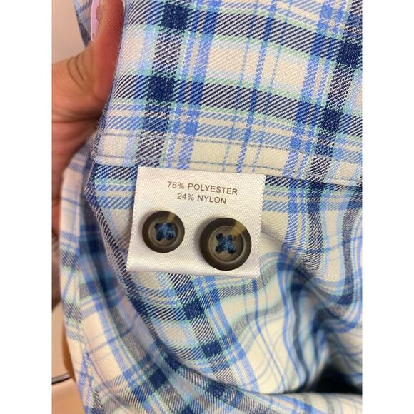 Peter Millar Blue Button Front Shirt Plaid Long Sleeve Large - Picture 3 of 8